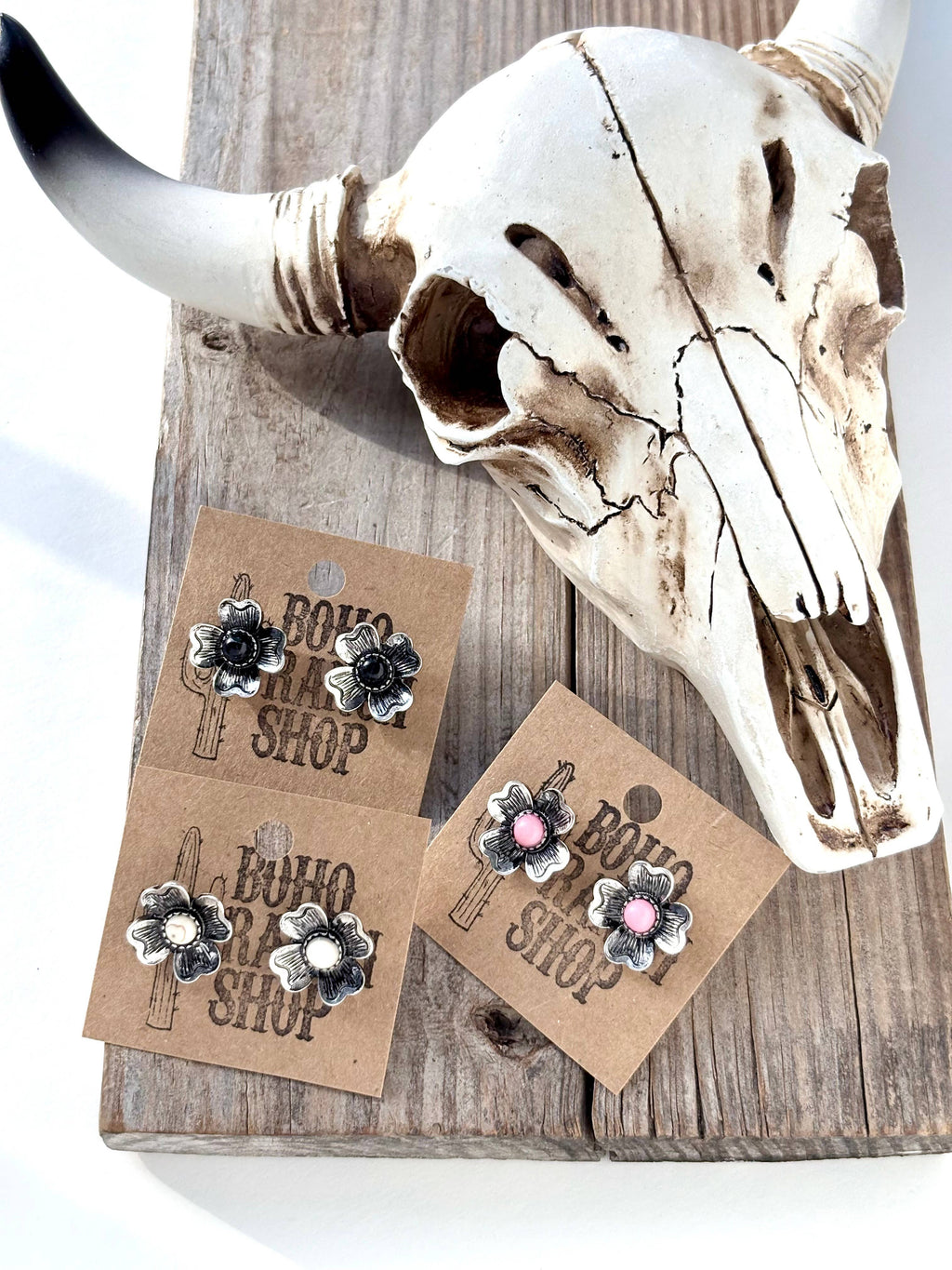 Western Style Flower Stone Stud Earrings