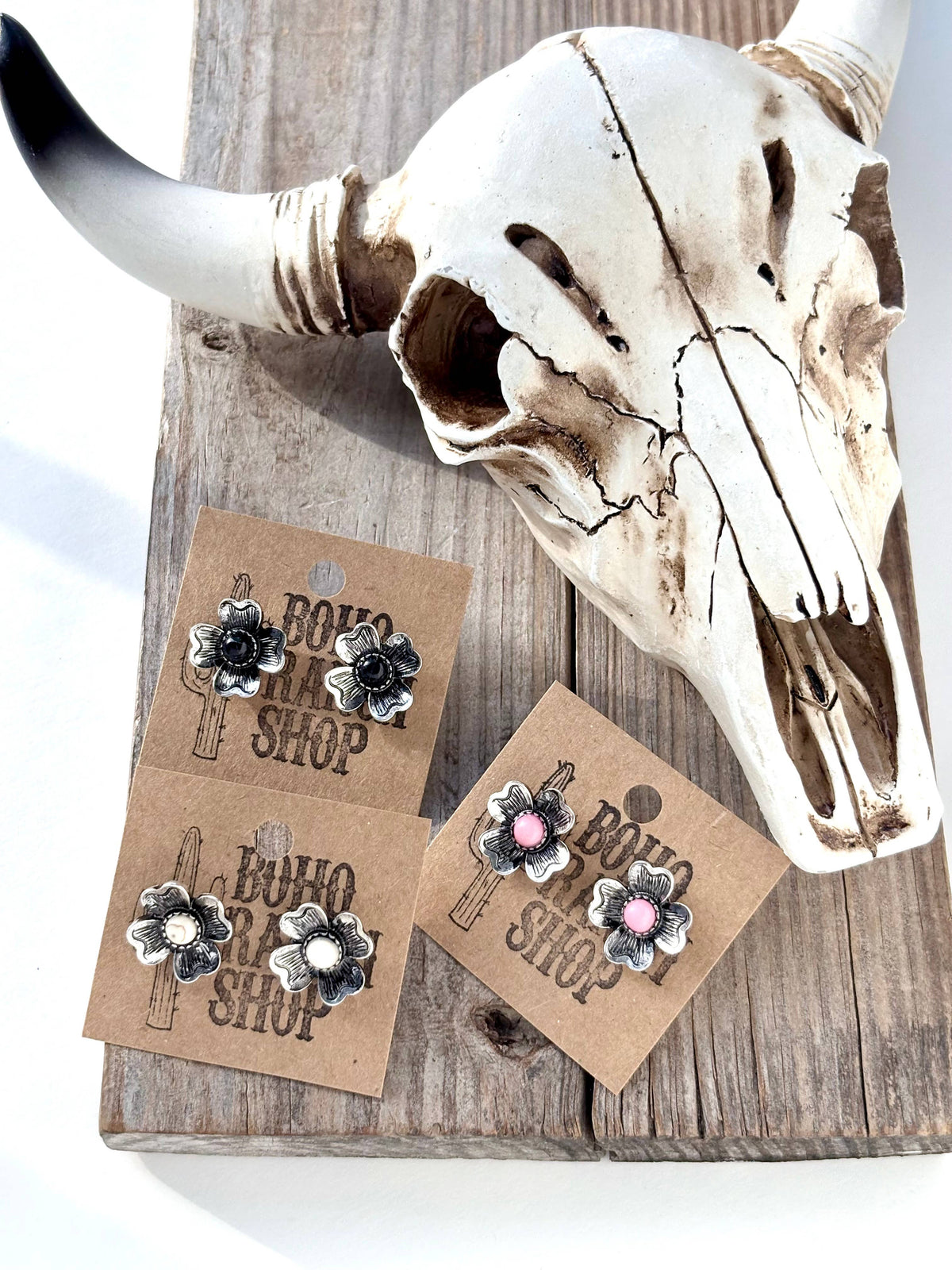 Western Style Flower Stone Stud Earrings