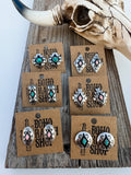 Western Hand Stone Aztec Post Earrings - turquoise pink