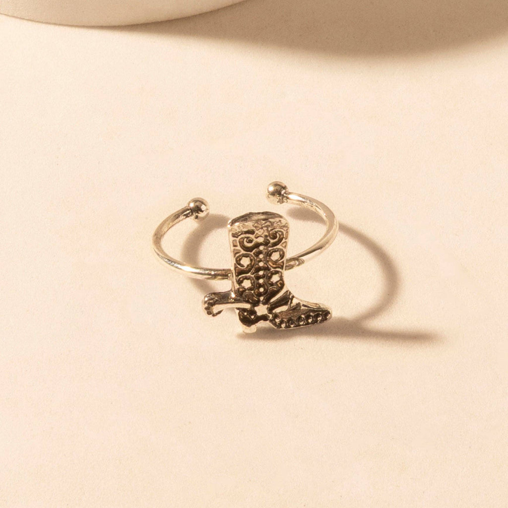 Wild Step Boot adjustable ring for Women with engraved boot centerpiece for premium western wear