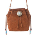 Yellowstone Sundown Ember Suede Leather Bucket Bag in Maple Brown
