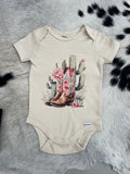 Pink Cactus Boots Onesie