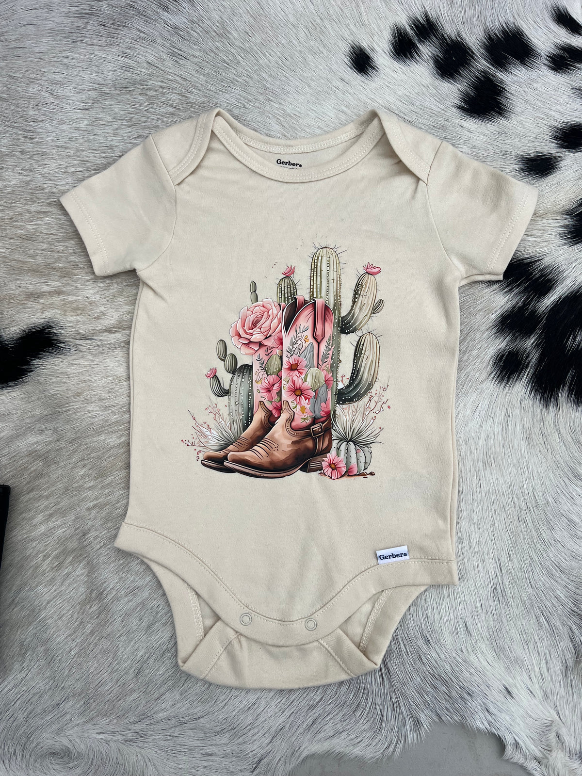 Pink Cactus Boots Onesie