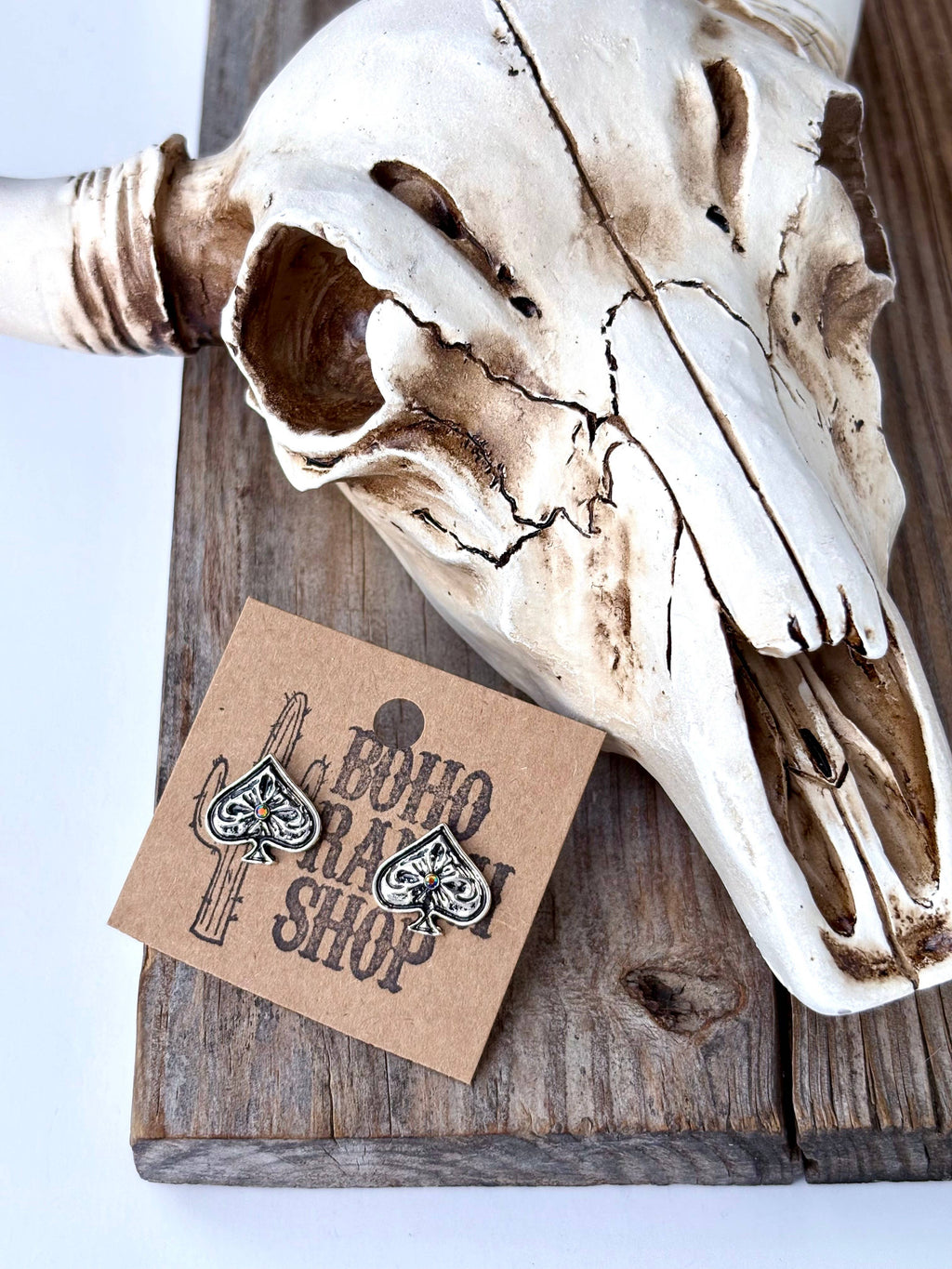 Western Heart, Spade, Clover, Diamond Stud Earrings