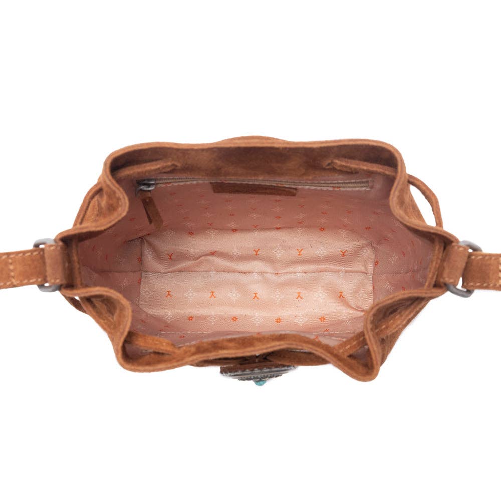Yellowstone Sundown Ember Suede Leather Bucket Bag in Maple Brown