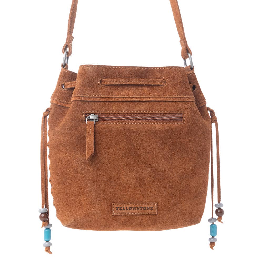 Yellowstone Sundown Ember Suede Leather Bucket Bag in Maple Brown