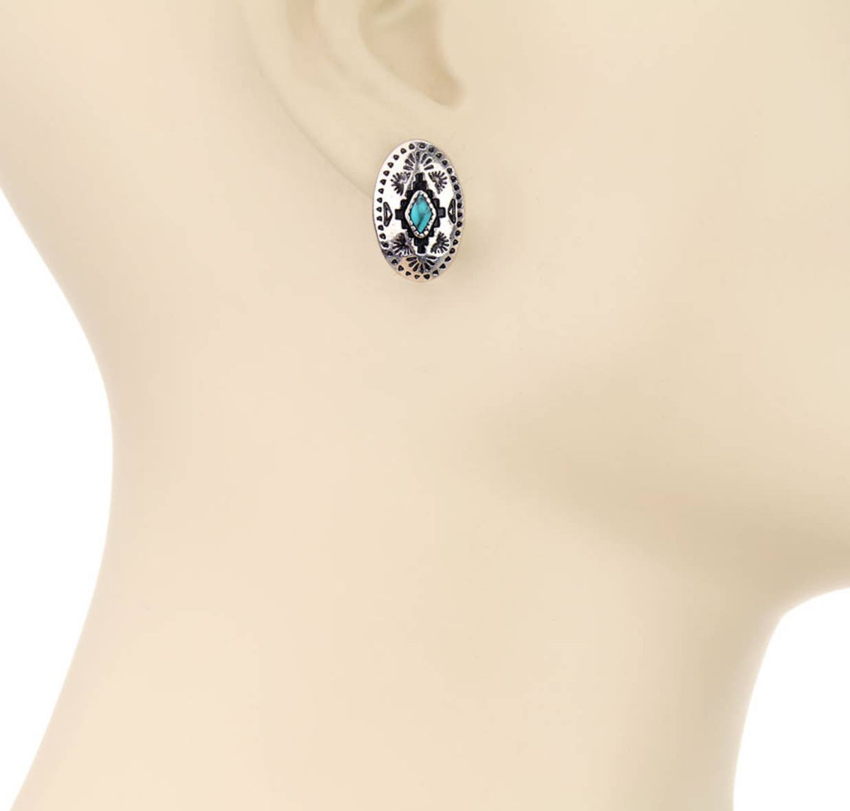 Western Hand Stone Aztec Post Earrings - turquoise pink