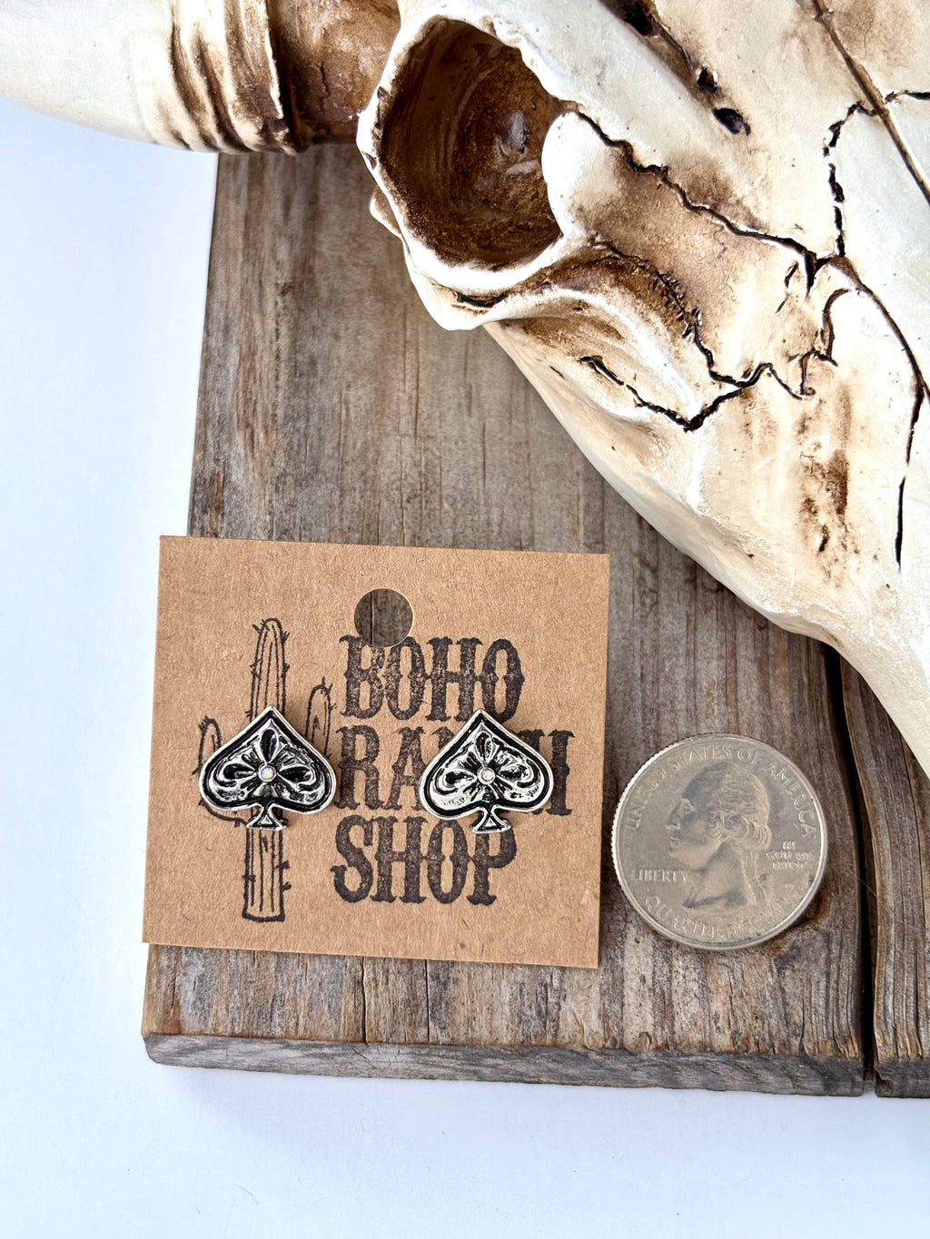 Western Heart, Spade, Clover, Diamond Stud Earrings