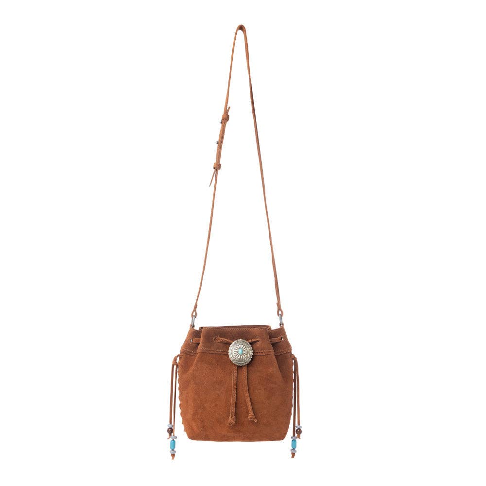 Yellowstone Sundown Ember Suede Leather Bucket Bag in Maple Brown