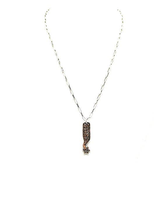 Western Engraved Spur Pendant Necklace