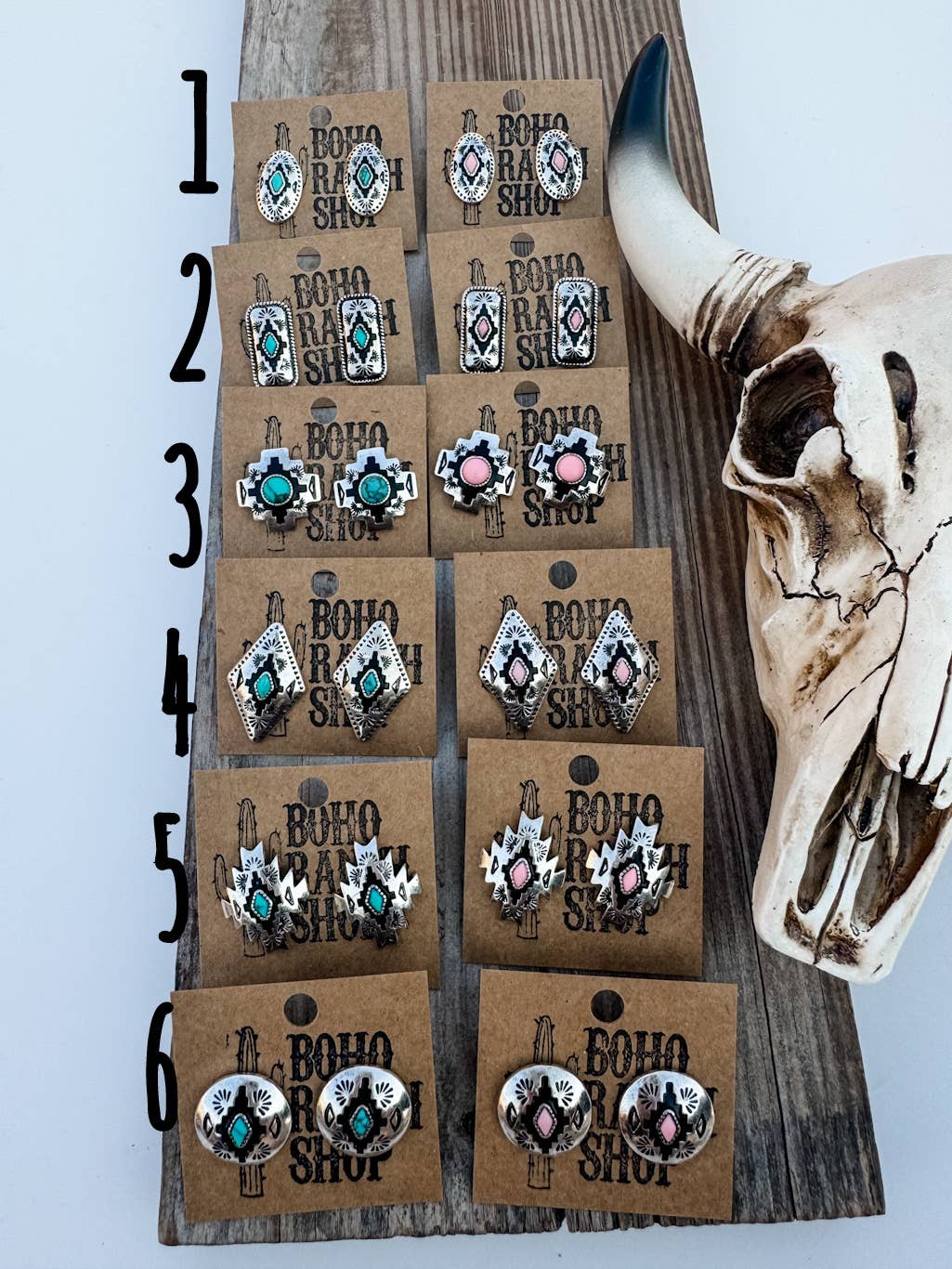 Western Hand Stone Aztec Post Earrings - turquoise pink