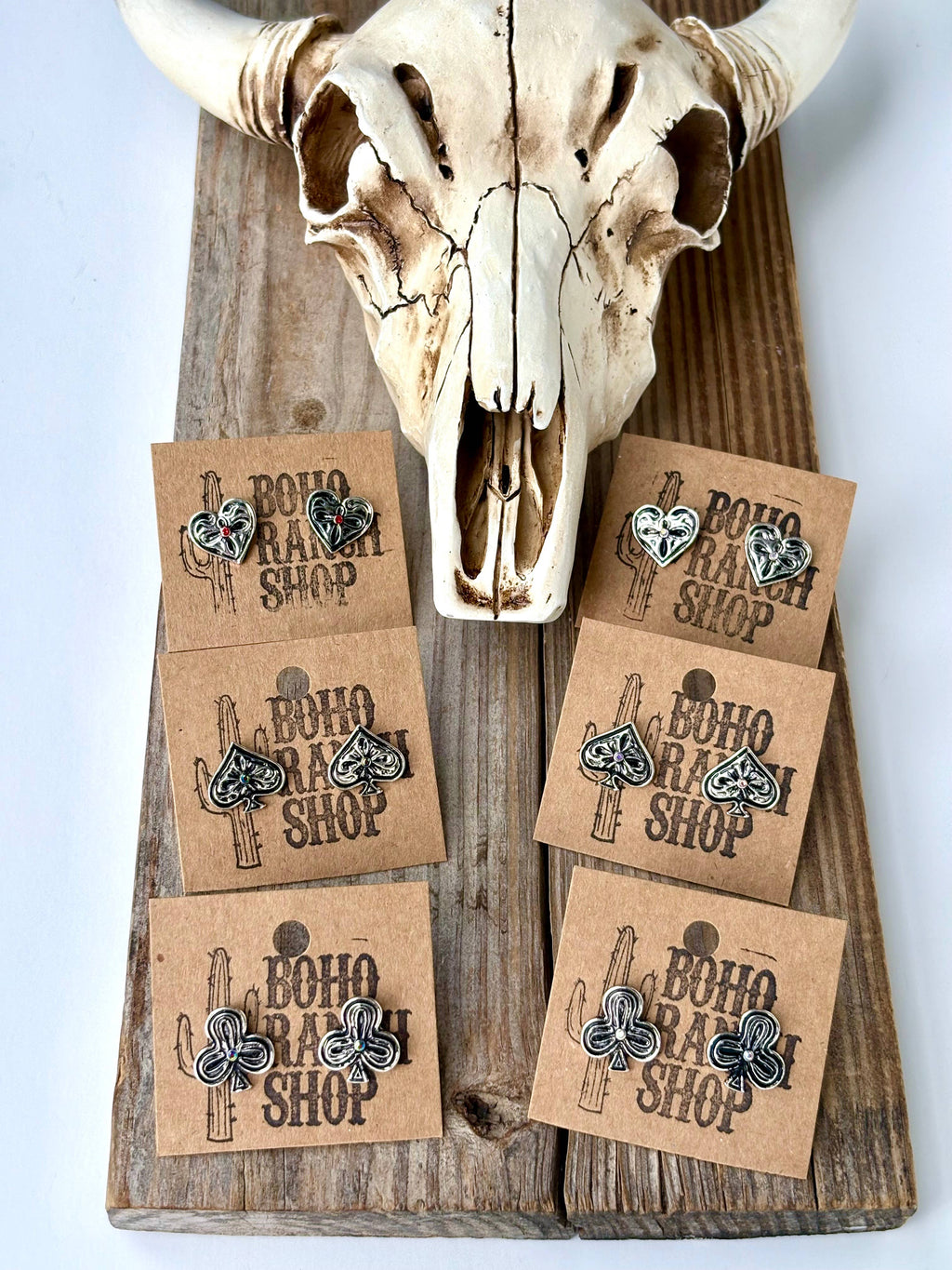 Western Heart, Spade, Clover, Diamond Stud Earrings