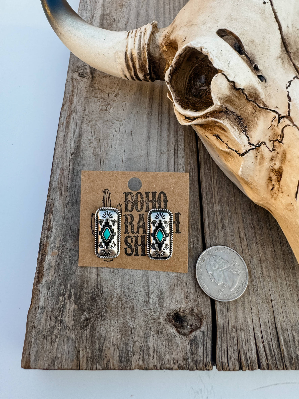 Western Hand Stone Aztec Post Earrings - turquoise pink