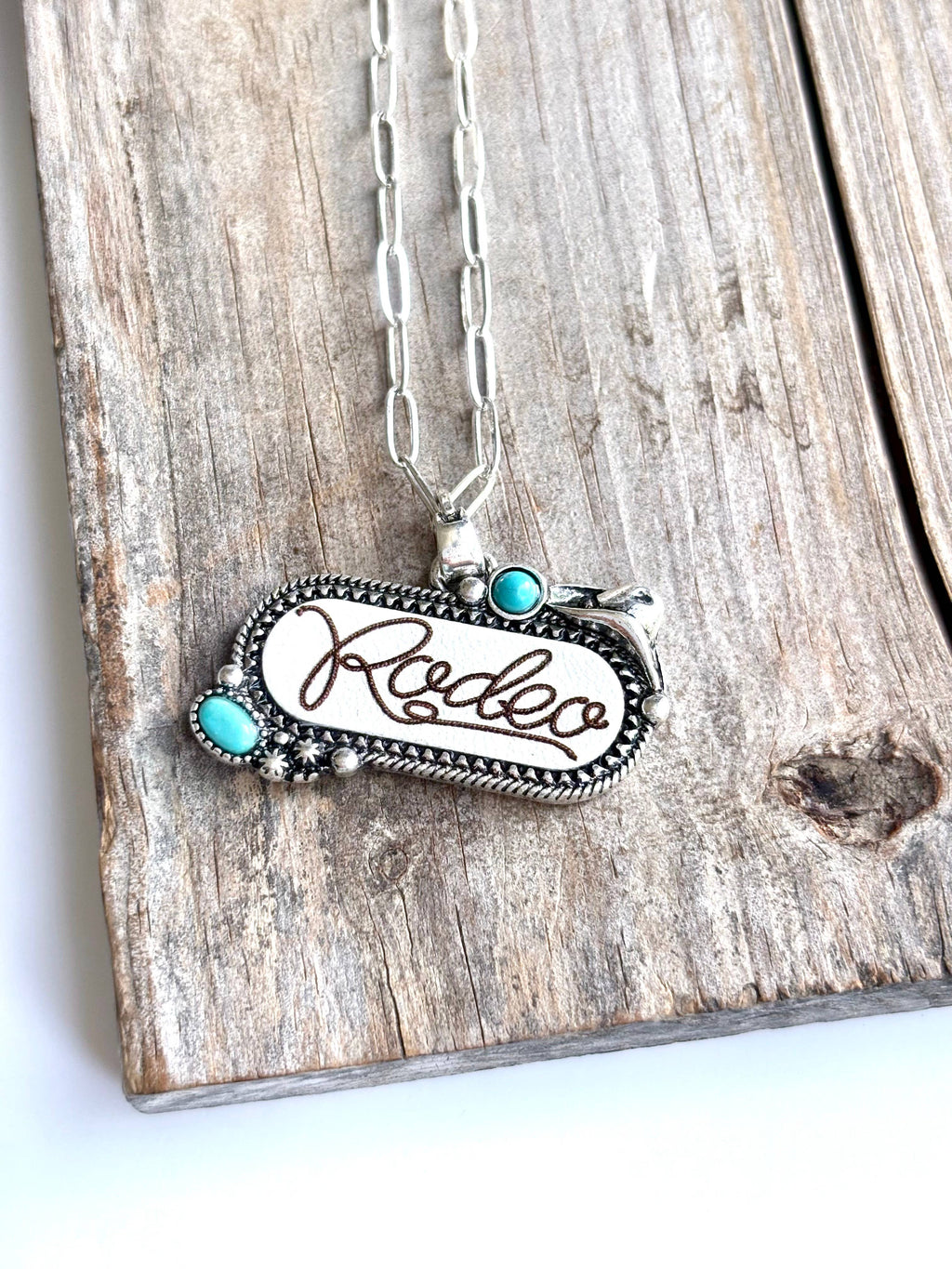 Western RODEO Print Stone Pendant Chain Necklace