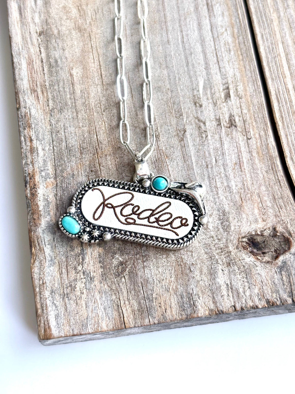 Western RODEO Print Stone Pendant Chain Necklace