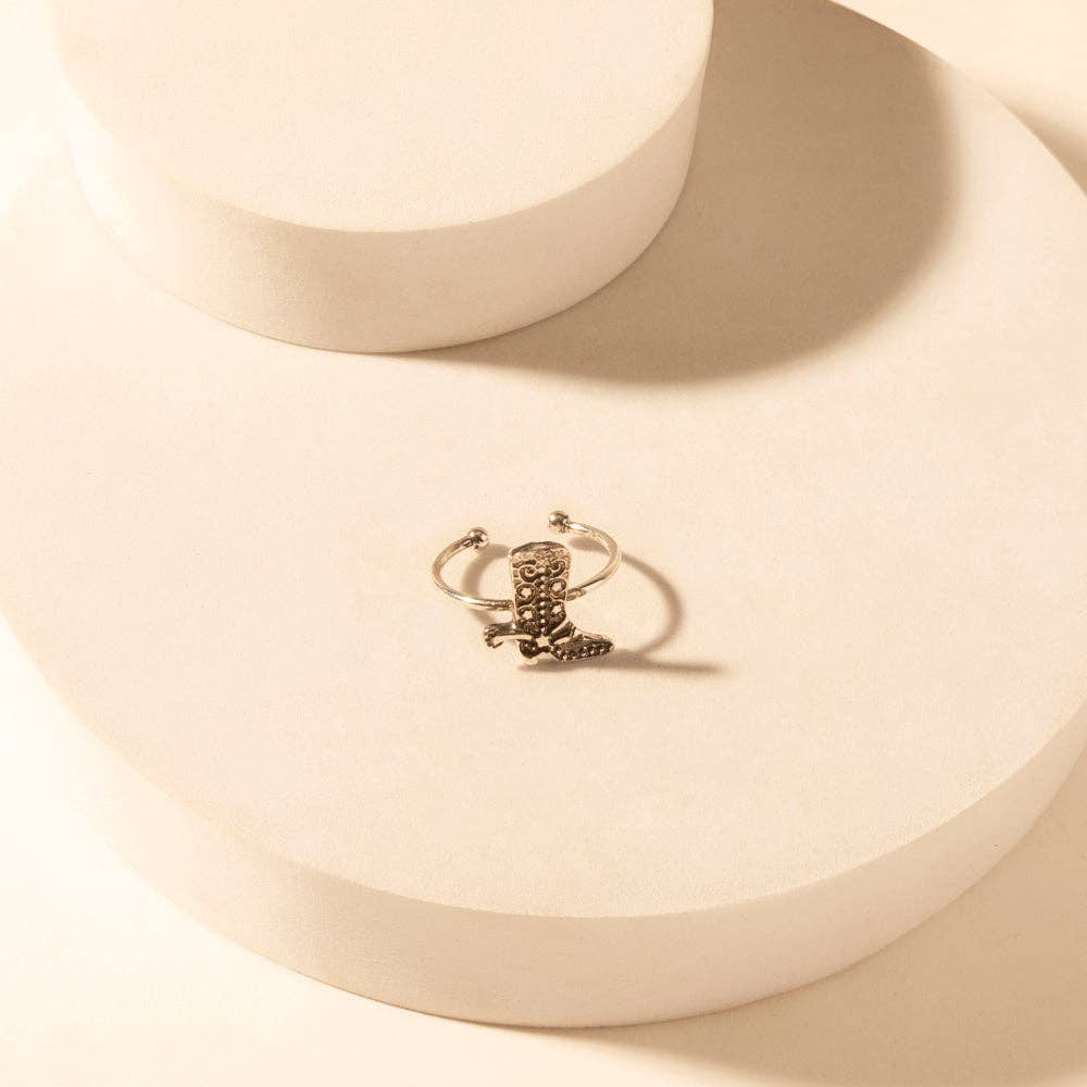 Wild Step Boot adjustable ring for Women with engraved boot centerpiece for premium western wear