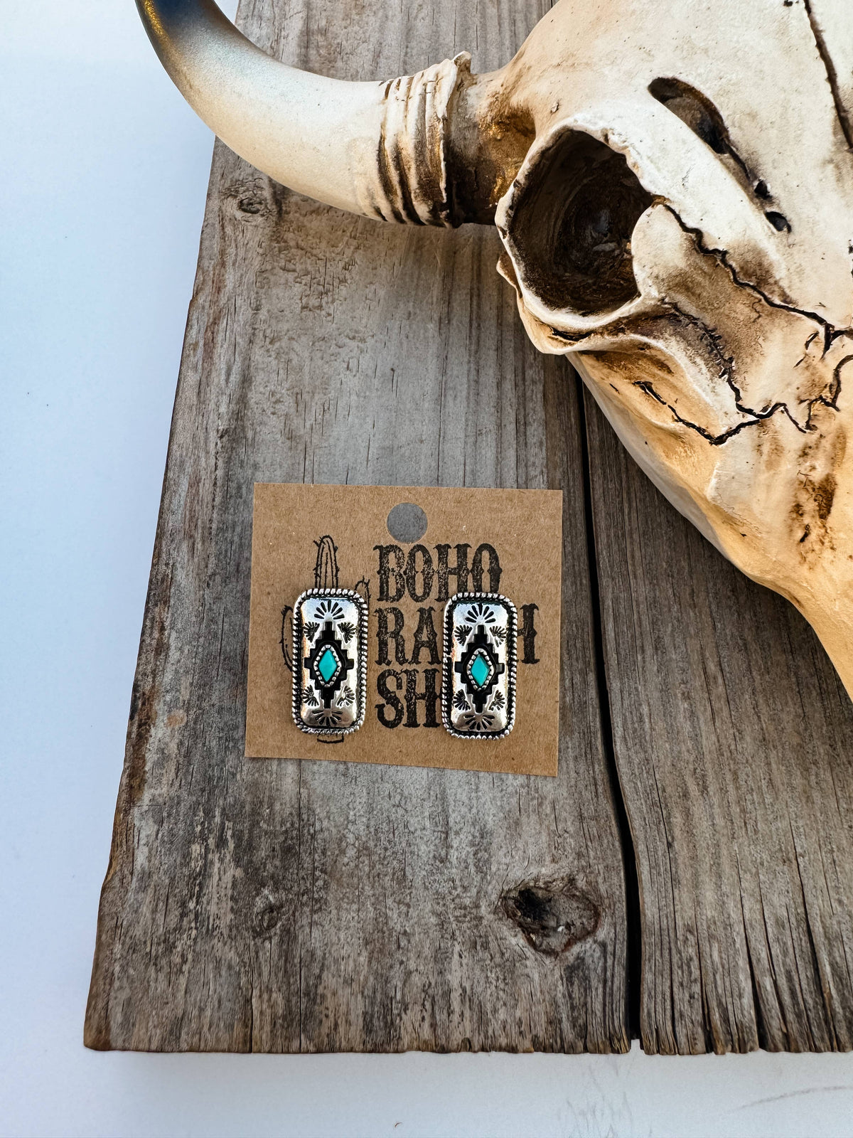Western Hand Stone Aztec Post Earrings - turquoise pink