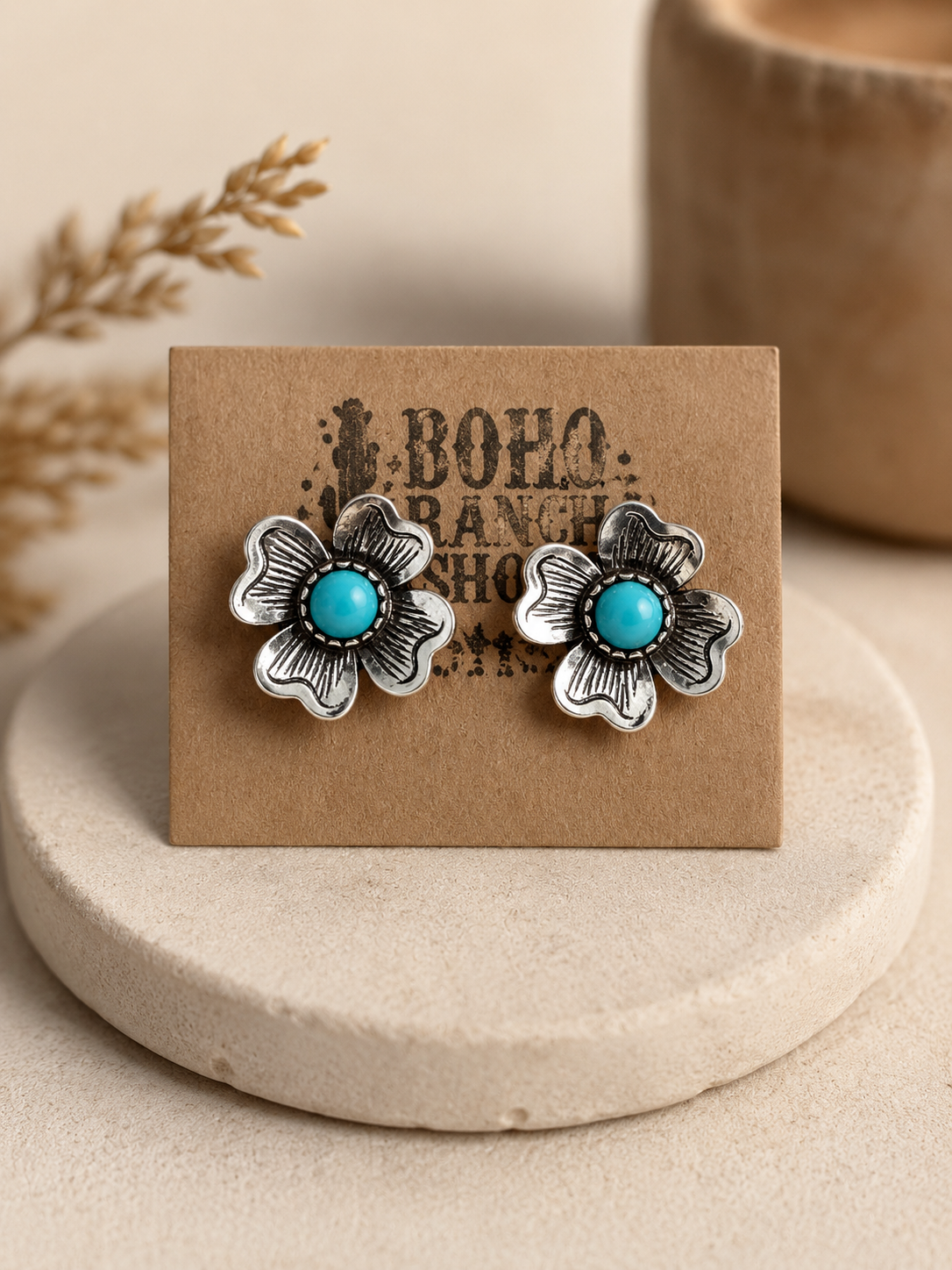 Western Style Flower Stone Stud Earrings